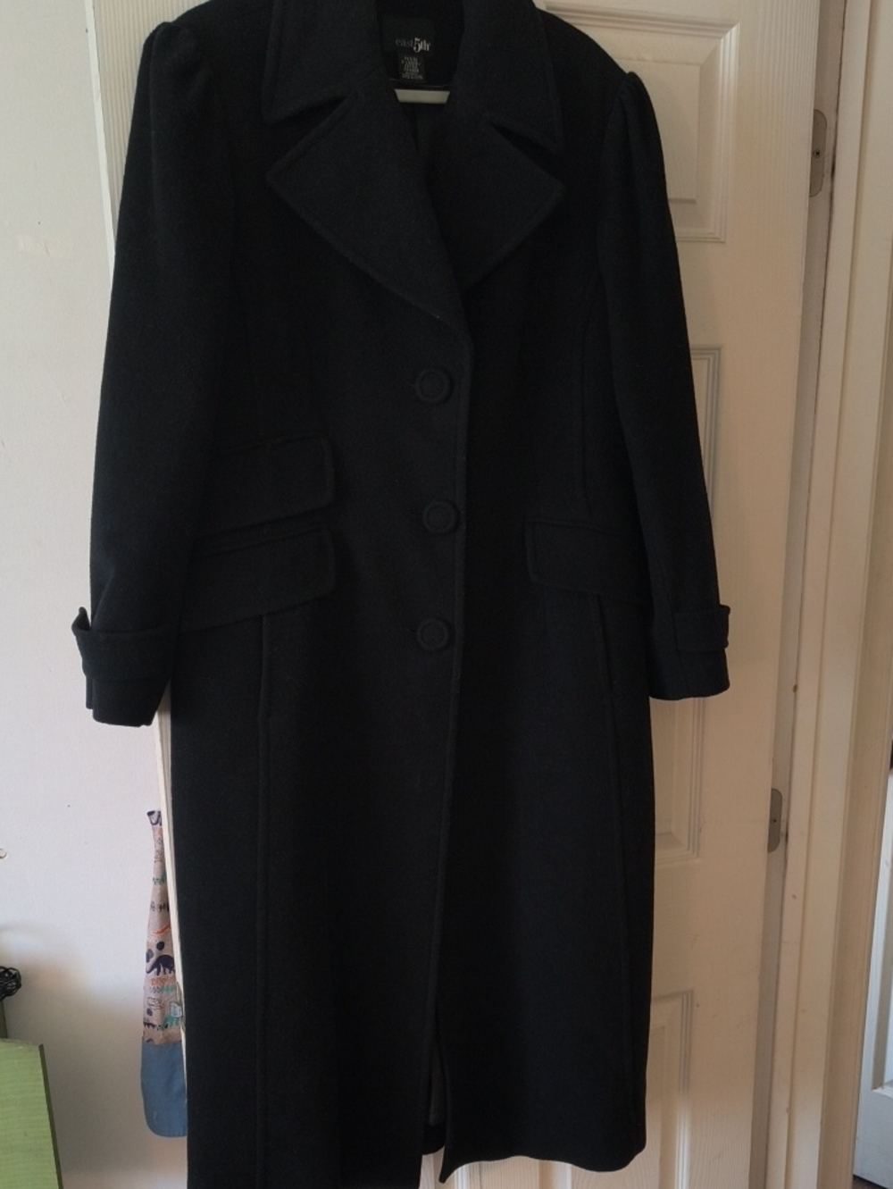 East 5th Black Long Trench Coat with Covered Buttons